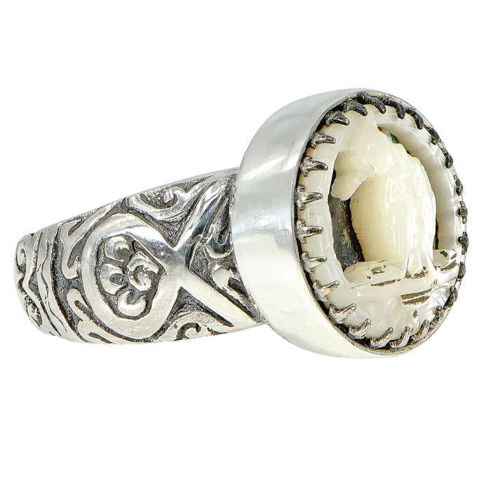 Antique Pearl & Shell Bird Button Ring