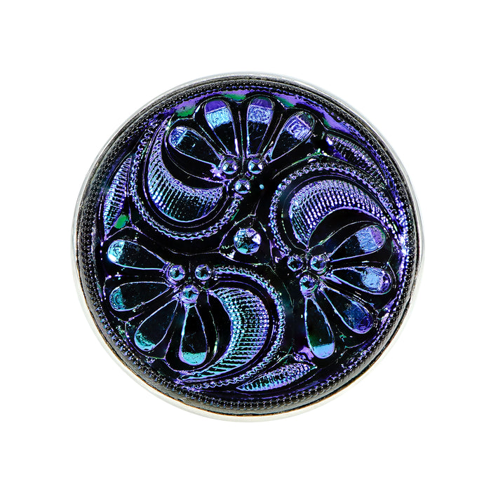 Blue Iridescent Czech Glass Button Ring