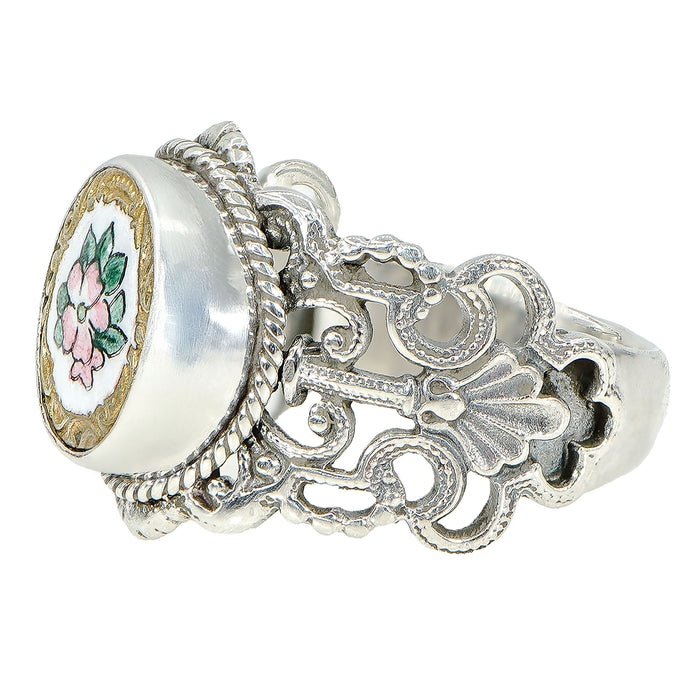 Victorian French Enamel Flower Button Ring