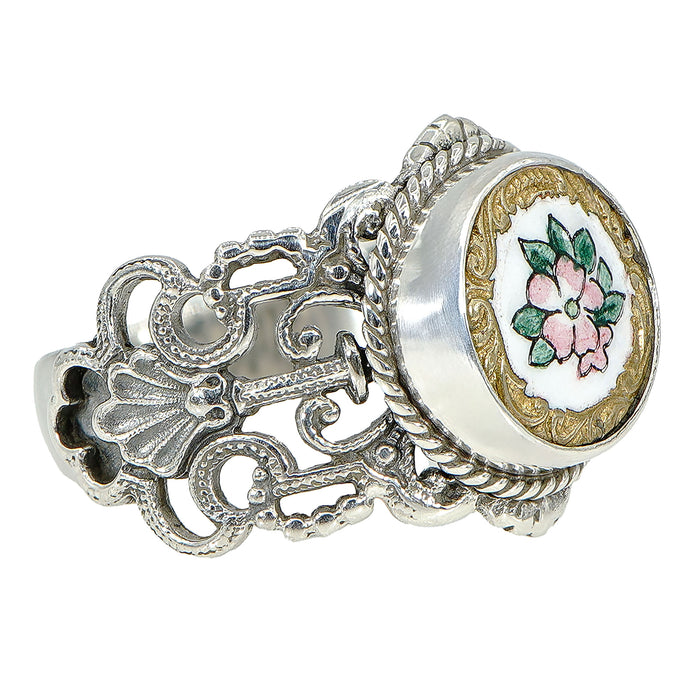 Victorian French Enamel Flower Button Ring