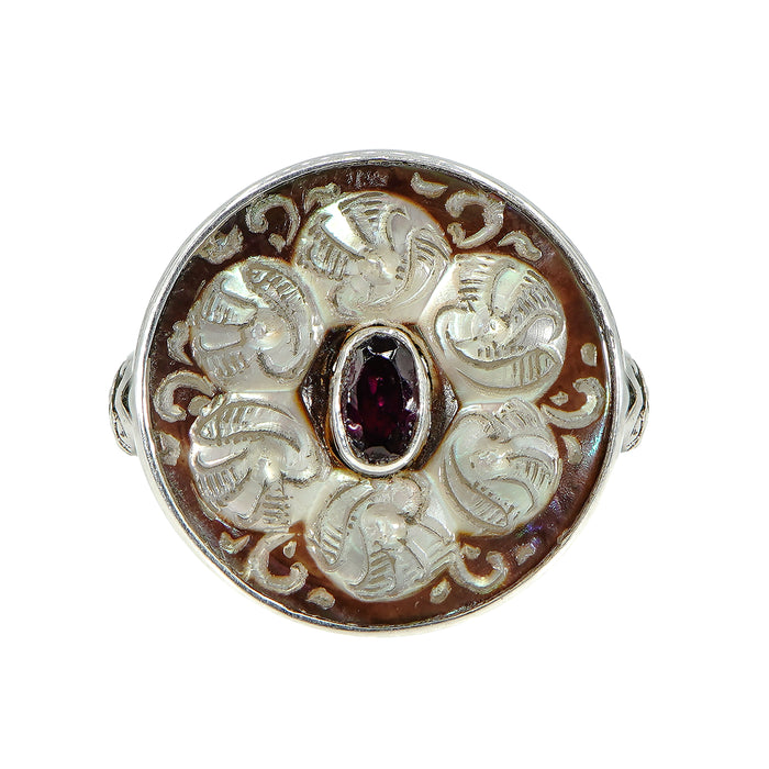 Victorian Carved Shell Button Ring