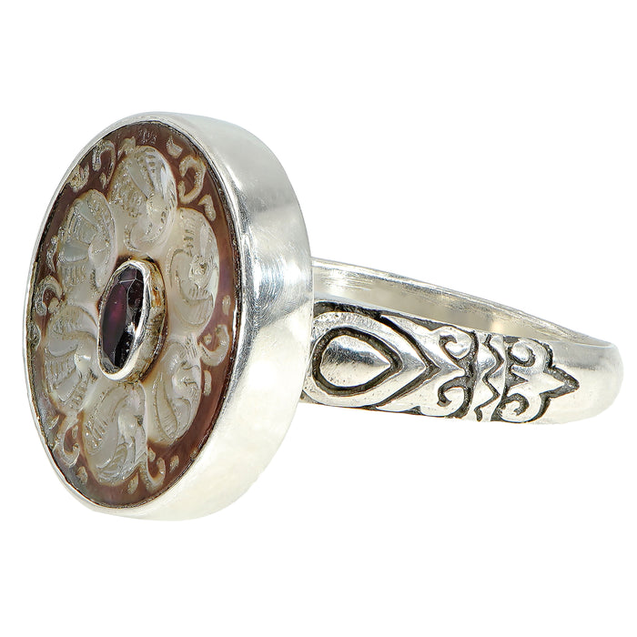 Victorian Carved Shell Button Ring