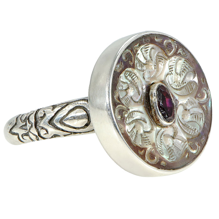 Victorian Carved Shell Button Ring