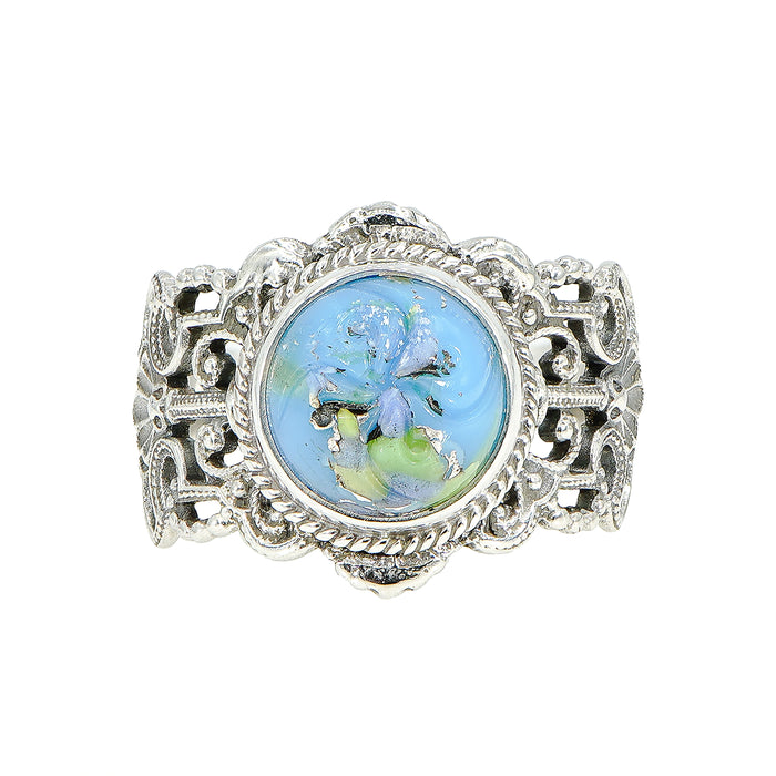 Sky Blue Leo Popper Glass Button Ring