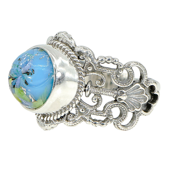 Sky Blue Leo Popper Glass Button Ring