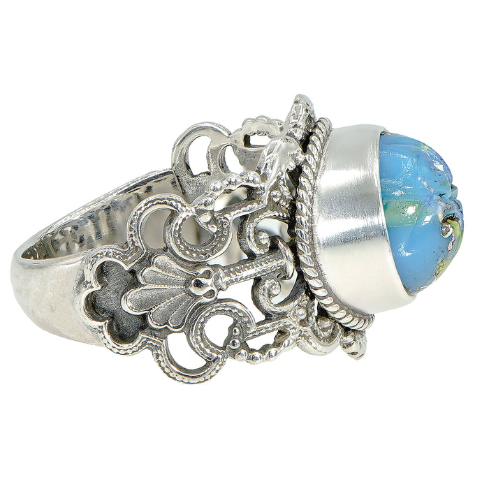 Sky Blue Leo Popper Glass Button Ring