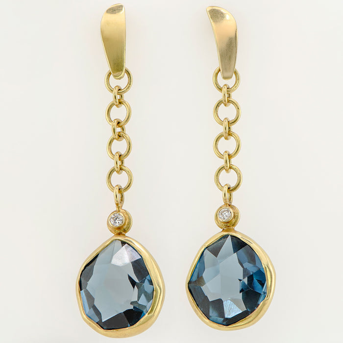 London Blue Topaz & Diamond Gold Earrings