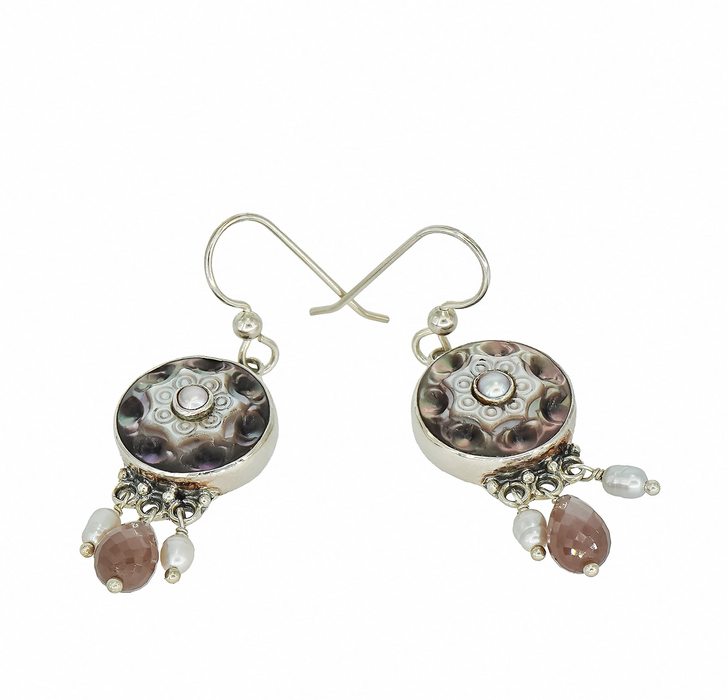 Carved Shell Button Earrings