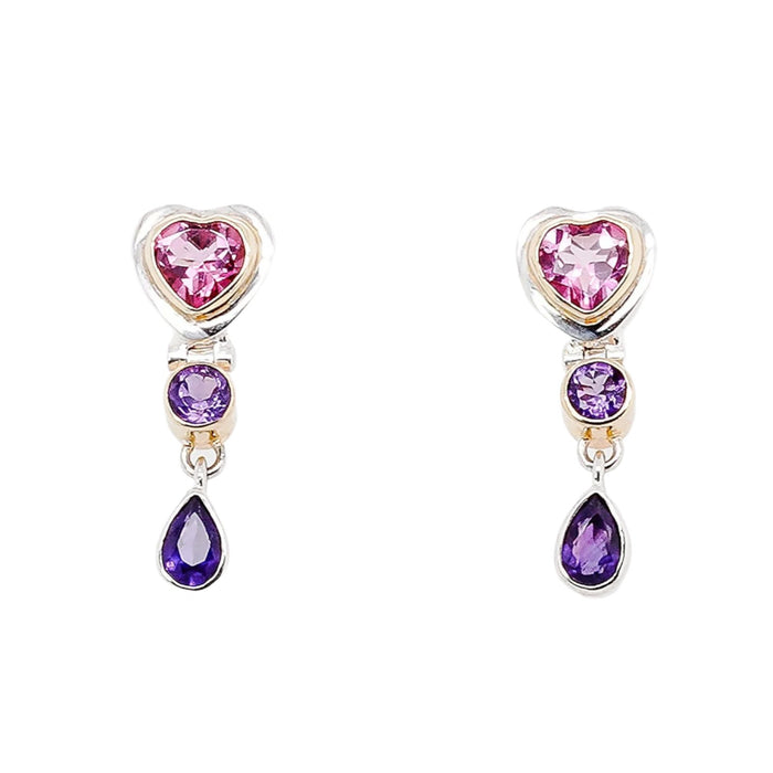 African Amethyst & Scapolite Heart Earrings