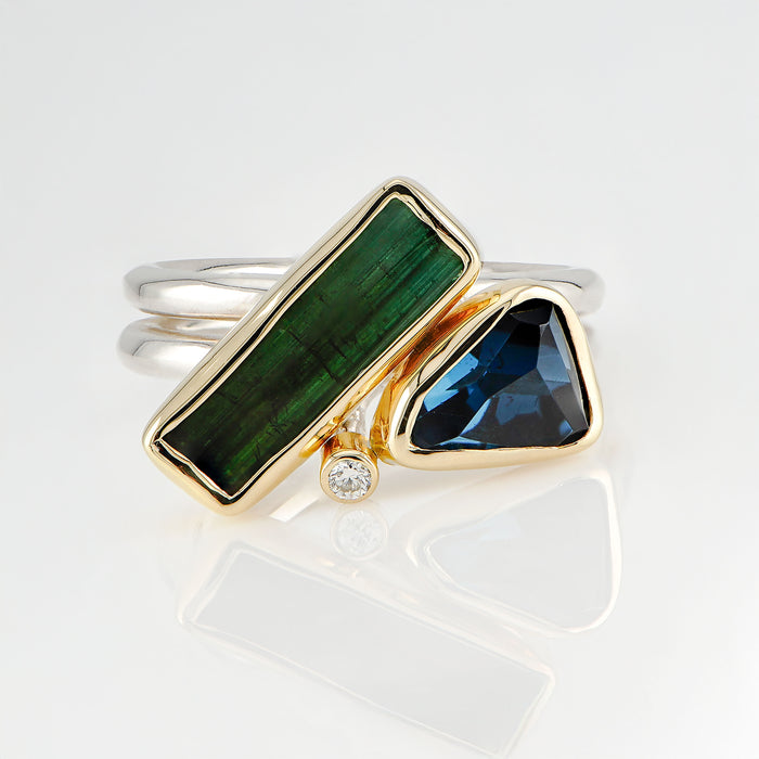 Green Tourmaline, London Blue Topaz & Diamond Ring