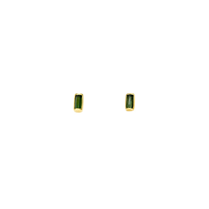 Gold Green Tourmaline Stud Earrings