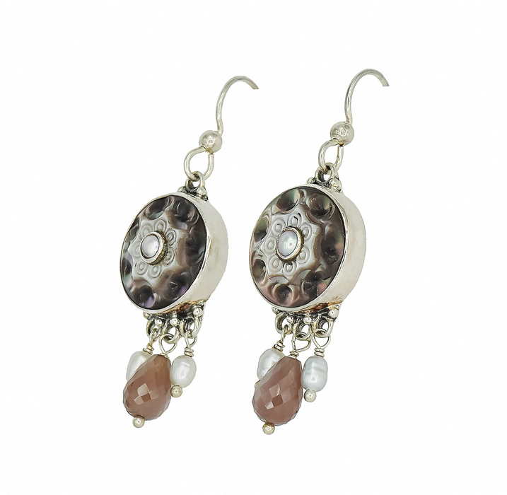 Carved Shell Button Earrings