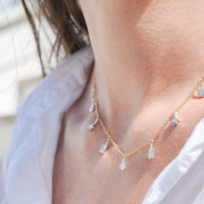 Scribble 9 Diamond Bezel Charm Necklace