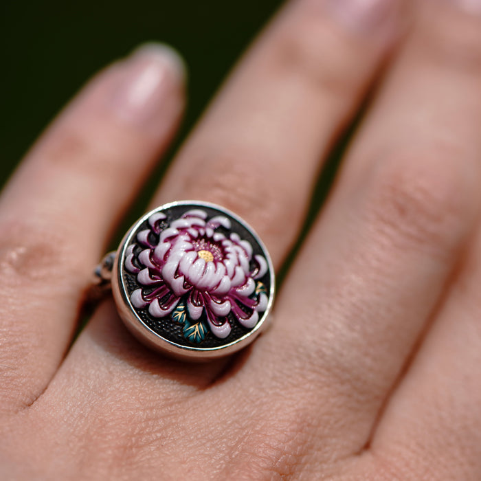 Pink Flower Button Ring