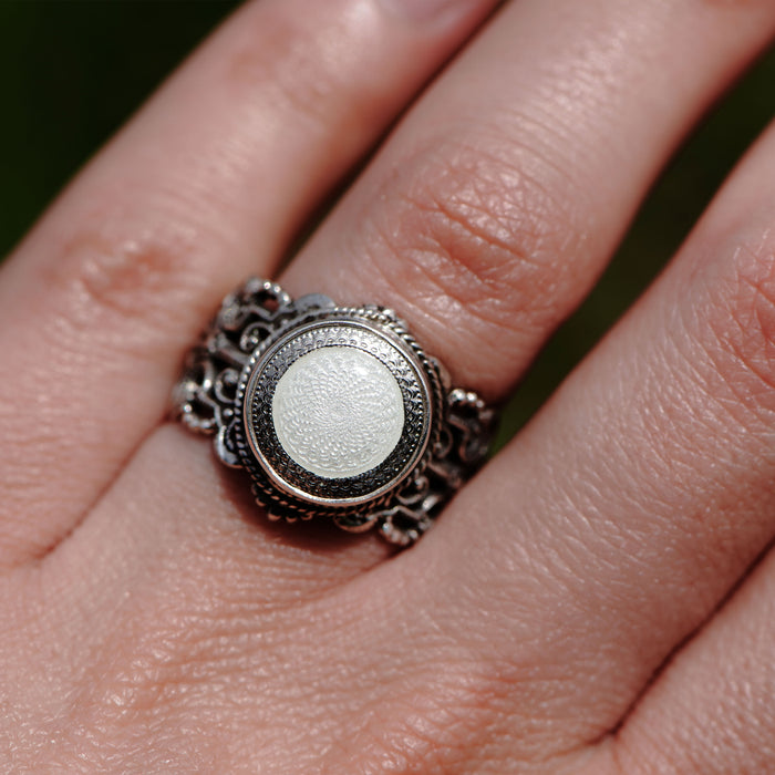 Victorian French Enamel Button Ring