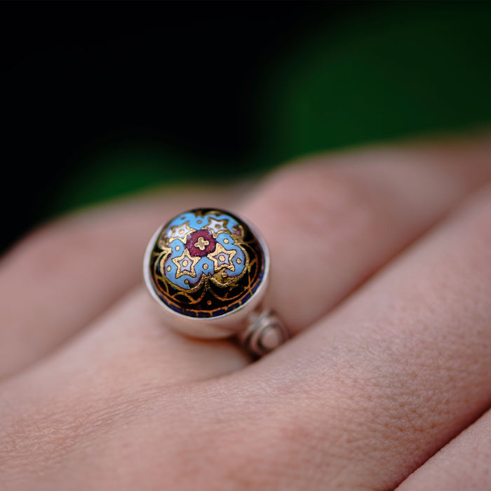 Victorian Antique Inlay Button Ring