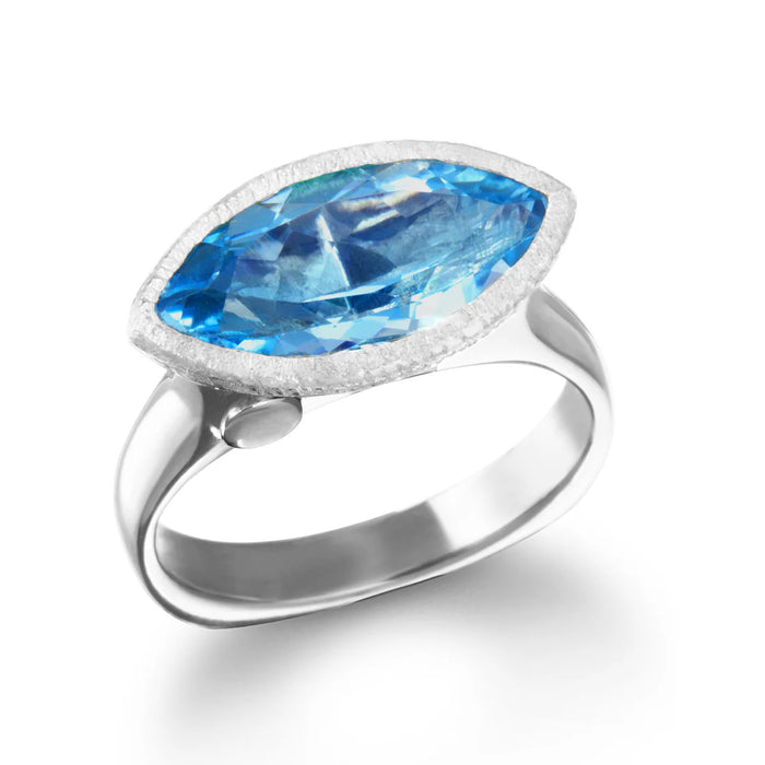 East West Marquise Blue Topaz Ring – White Rhodium