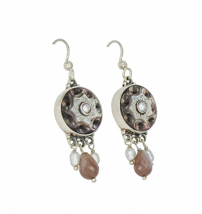 Carved Shell Button Earrings