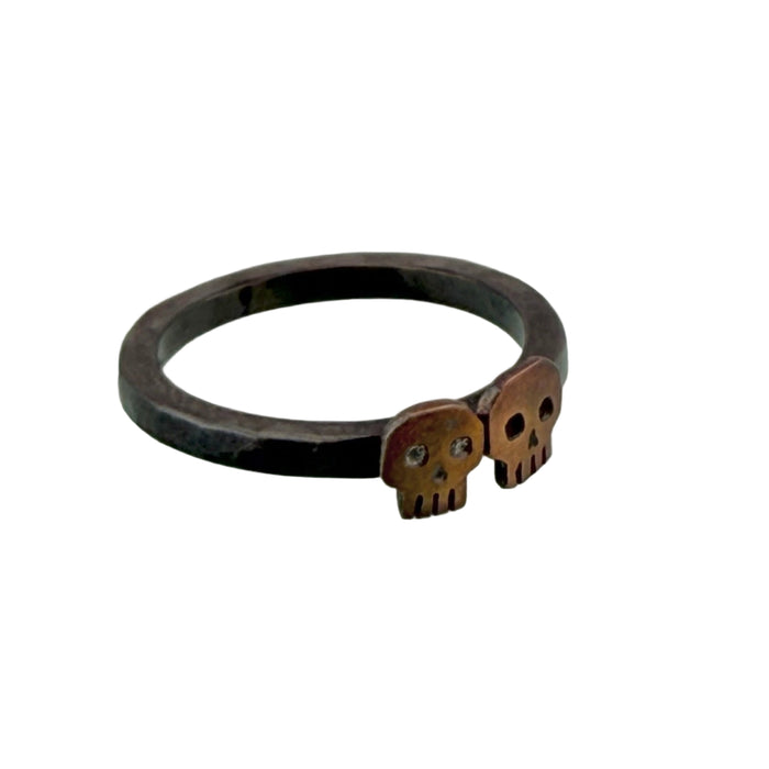 Double Skull Hammered Ring