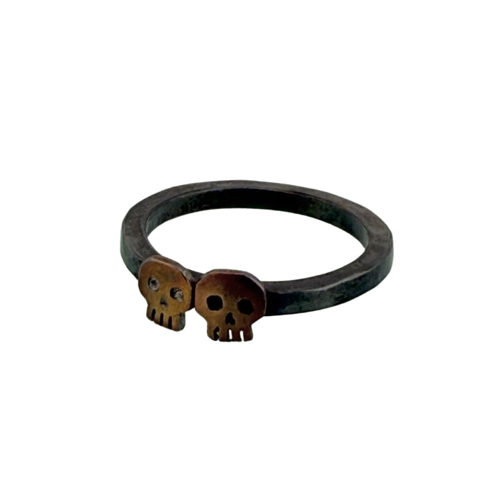 Double Skull Hammered Ring