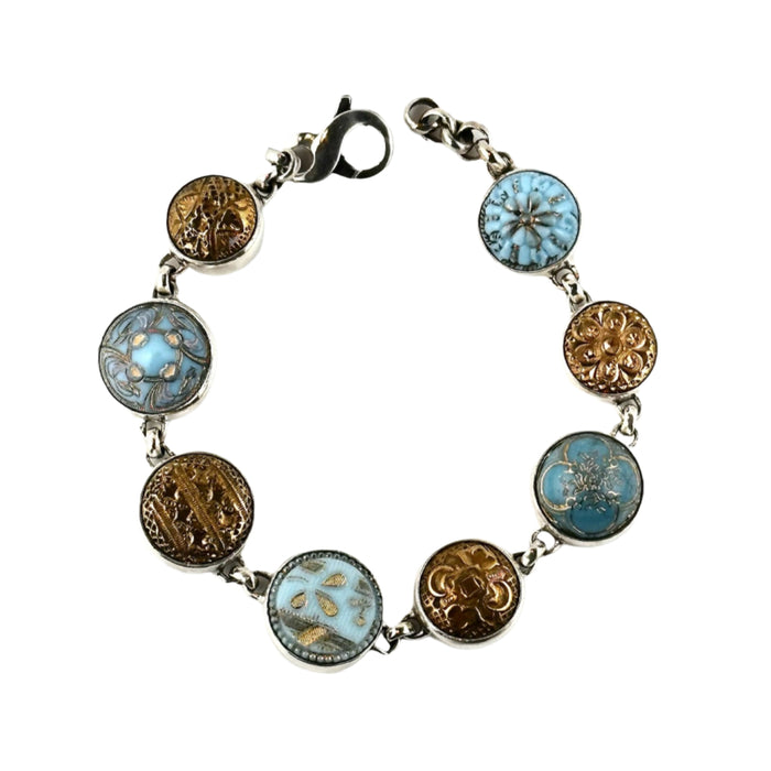 Antique Blue & Gold Button Bracelet