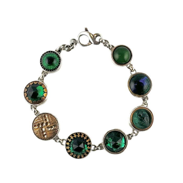 Green Porcelain & Glass Antique Button Bracelet