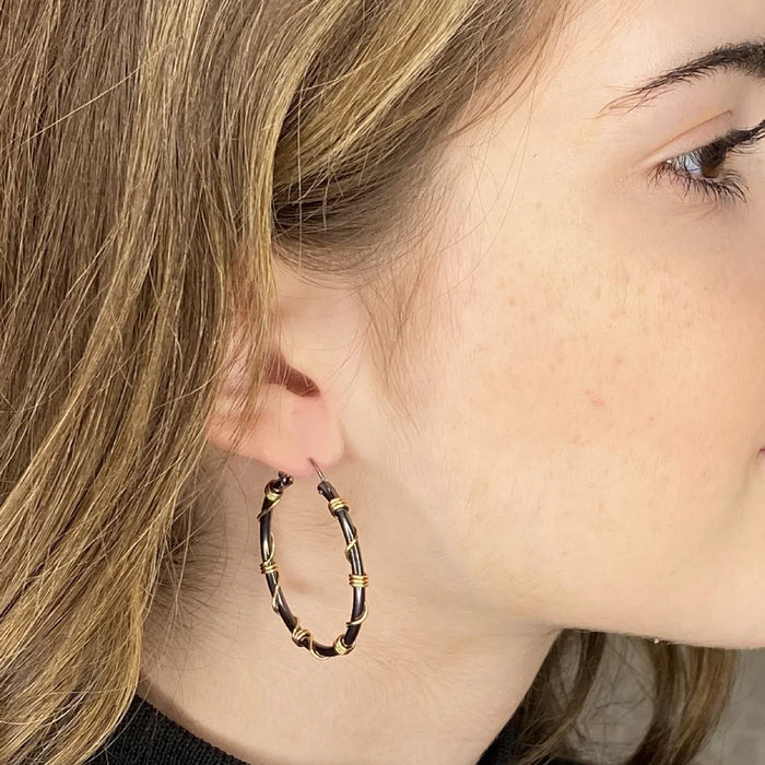 Black and Gold Wrapped Hoop Earrings