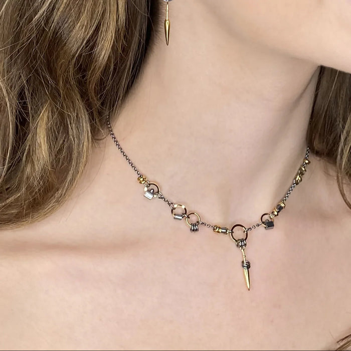 Black and Gold Spike Necklace