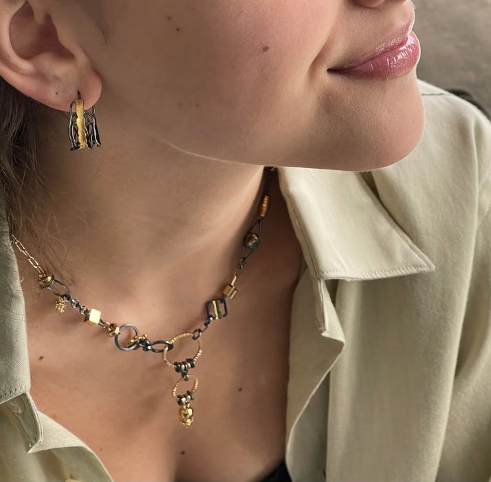 Black and Gold Plumb Bob Sculpture Necklace - Champagne Diamond