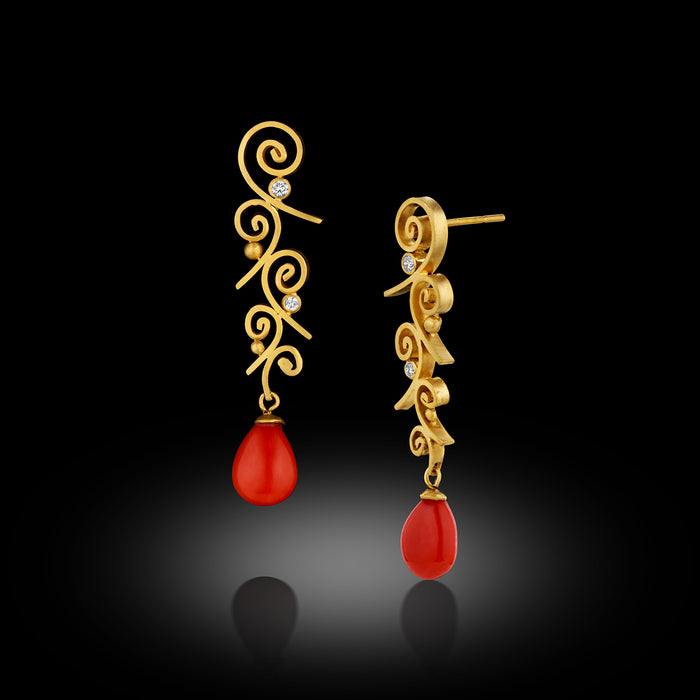 Italian Coral & Diamond Earrings