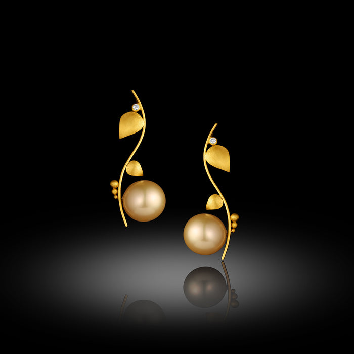 Golden South Sea Pearl & Diamond Earrings