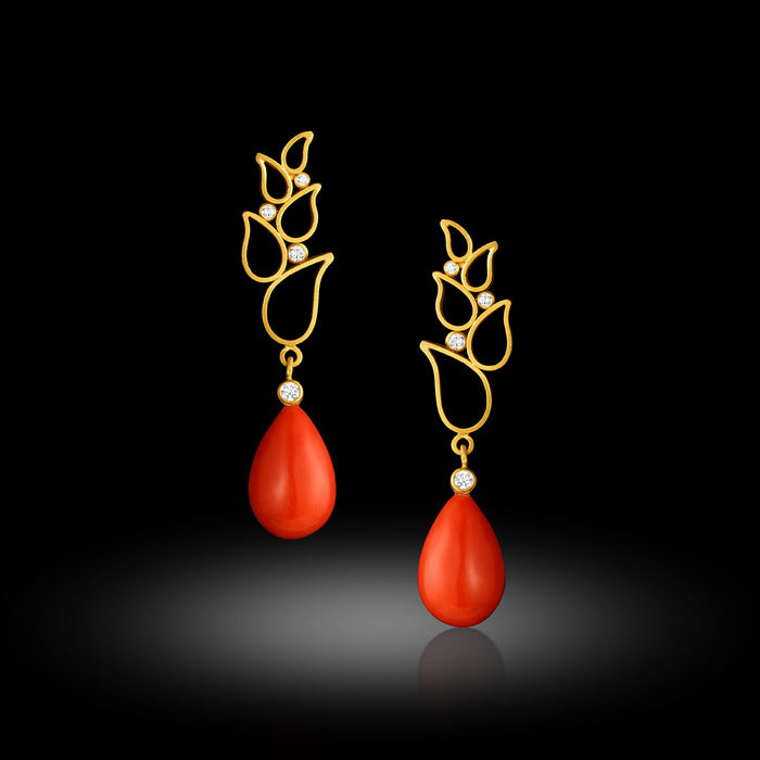 Italian Coral & Diamond Earrings