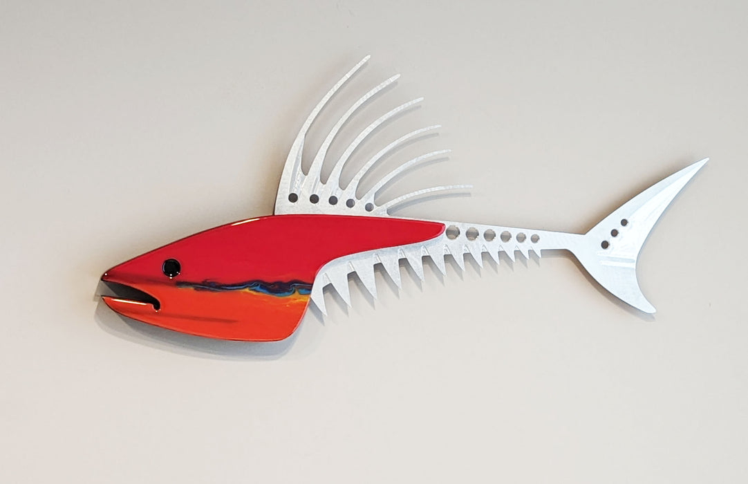 Blazing Red Roosterfish Sculpture