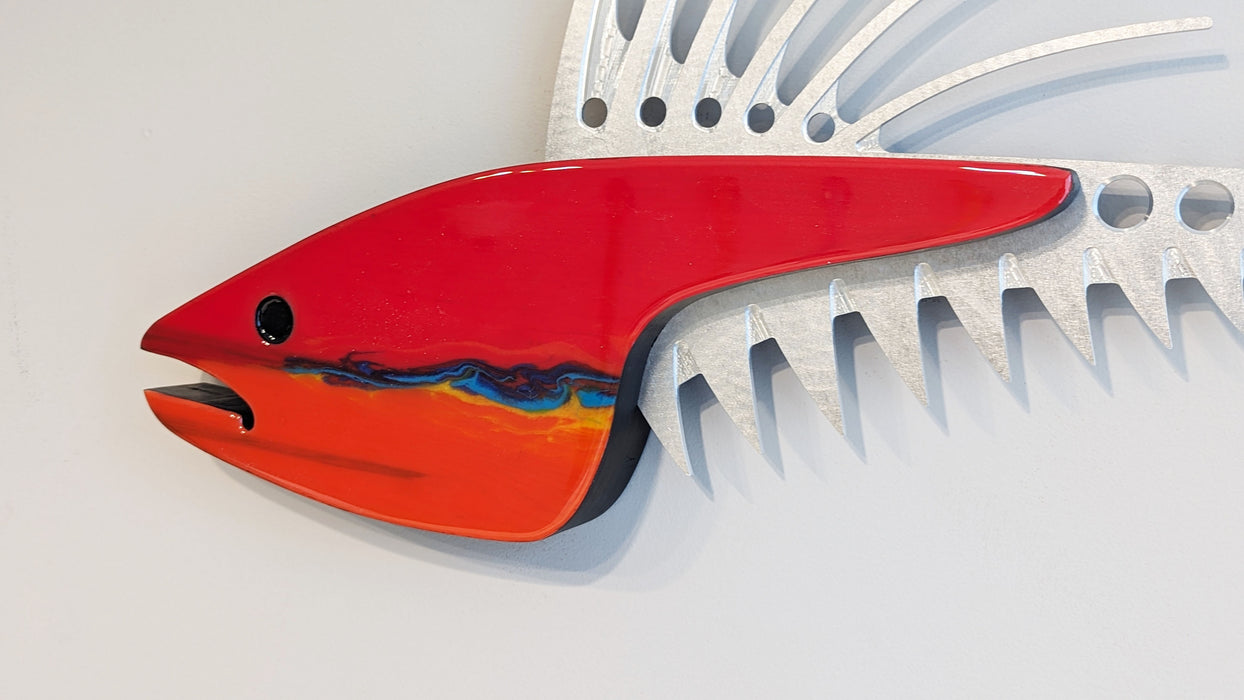 Blazing Red Roosterfish Sculpture
