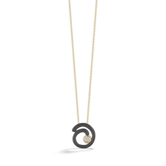 Scribble Shadow Black Curl Pendant Necklace