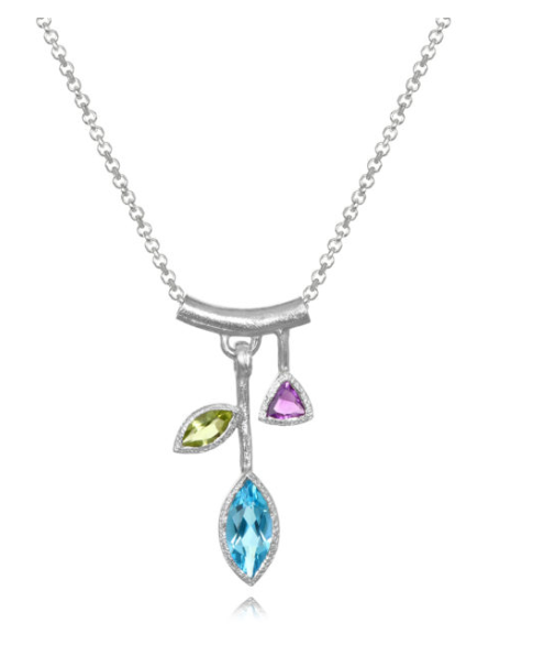 Small Three Stone Petal Pendant Necklace