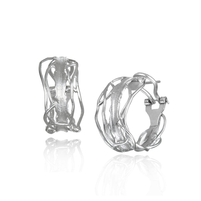 White Rhodium Edge Post Earrings – Medium, Omega Clip