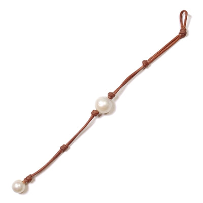 Coastal Single Freshwater Pearl & Leather Bracelet White