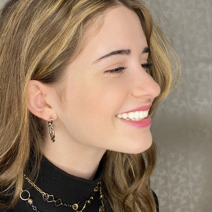 Black and Gold Wrapped Hoop Earrings