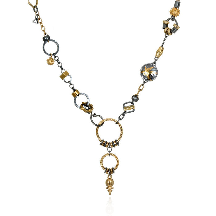 Black and Gold Plumb Bob Sculpture Necklace - Champagne Diamond