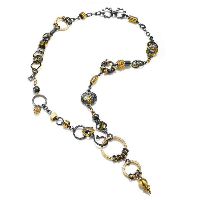 Black and Gold Plumb Bob Sculpture Necklace - Champagne Diamond
