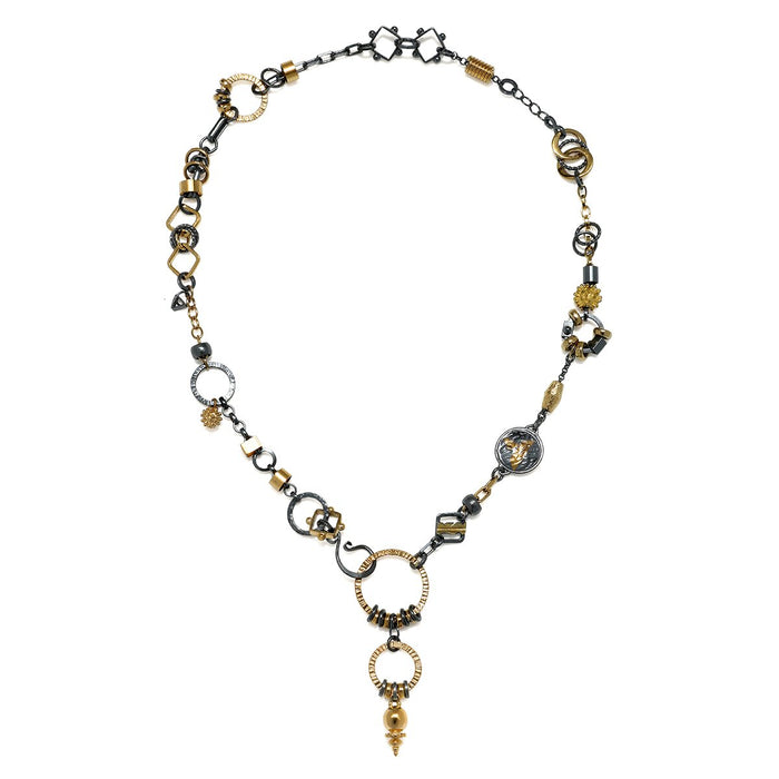 Black and Gold Plumb Bob Sculpture Necklace - Champagne Diamond