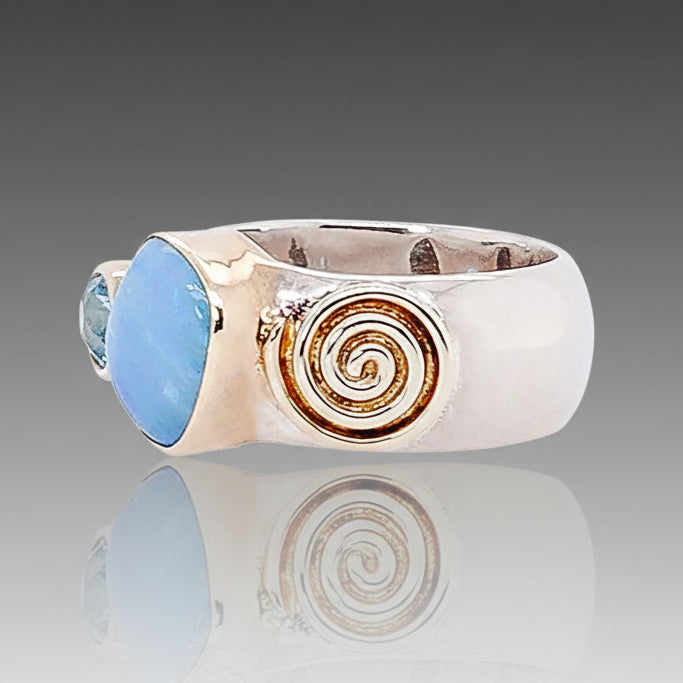 Opal & Blue Topaz Spiral Ring
