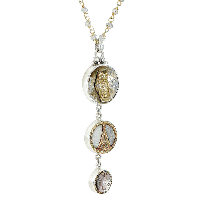Owl Triple Drop Button Necklace