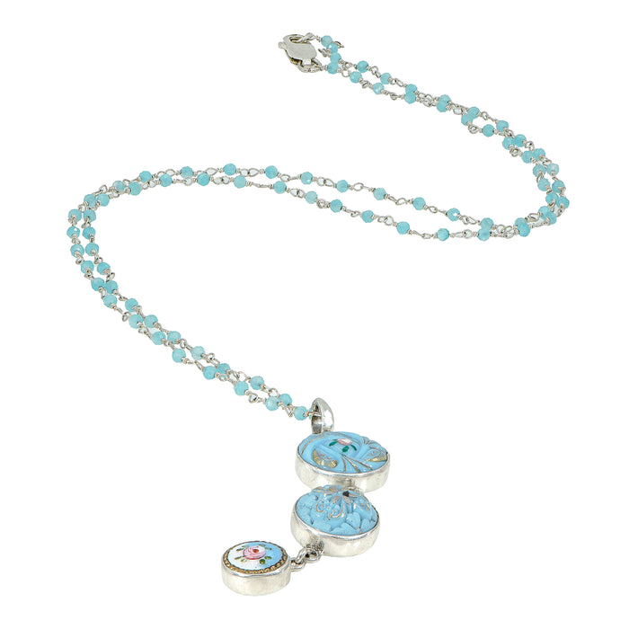 Blue Flower Button Drop Necklace