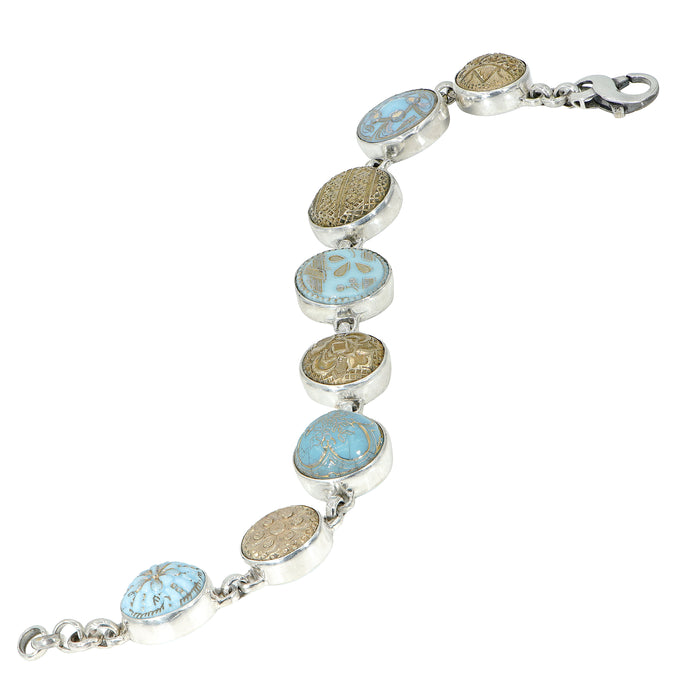 Antique Blue & Gold Button Bracelet