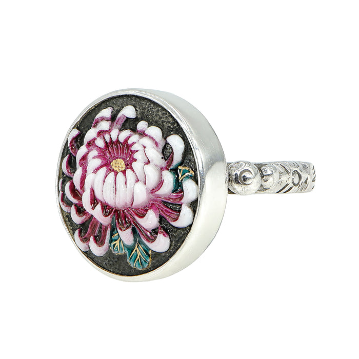 Pink Flower Button Ring