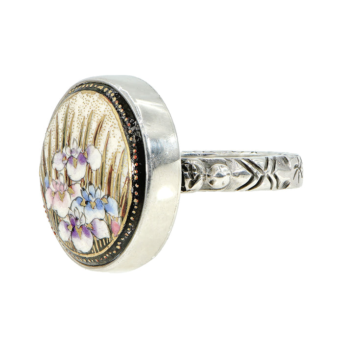 Antique Satsuma Floral Button Ring