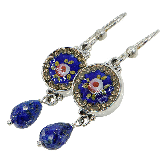 Antique Floral Enamel Button Earrings