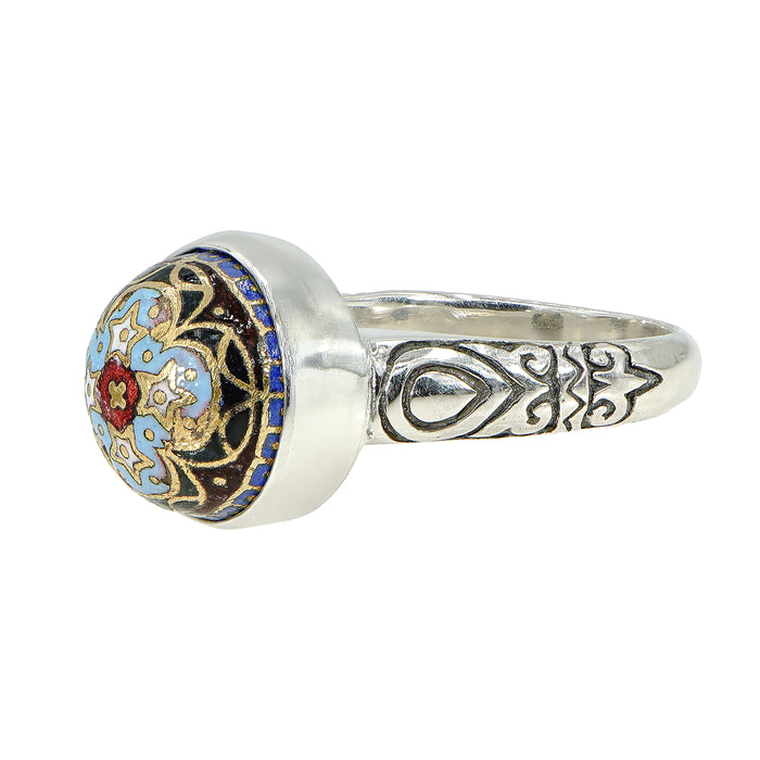 Victorian Antique Inlay Button Ring
